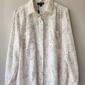 Repeat Cashmere 100% Silk Button down Shirt | Size S | Star Pattern Blouse NEW